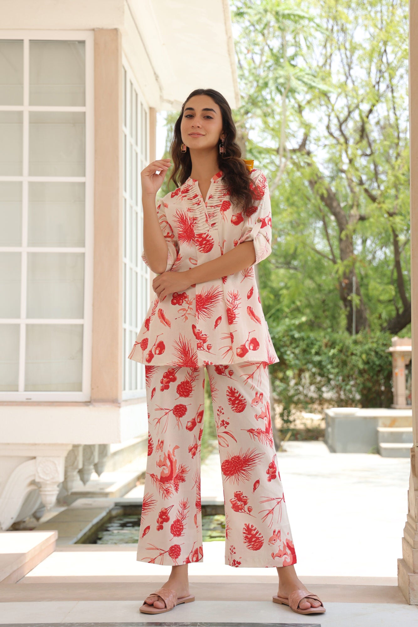 Scarlet Flora White Cotton Flex Co-ord Set