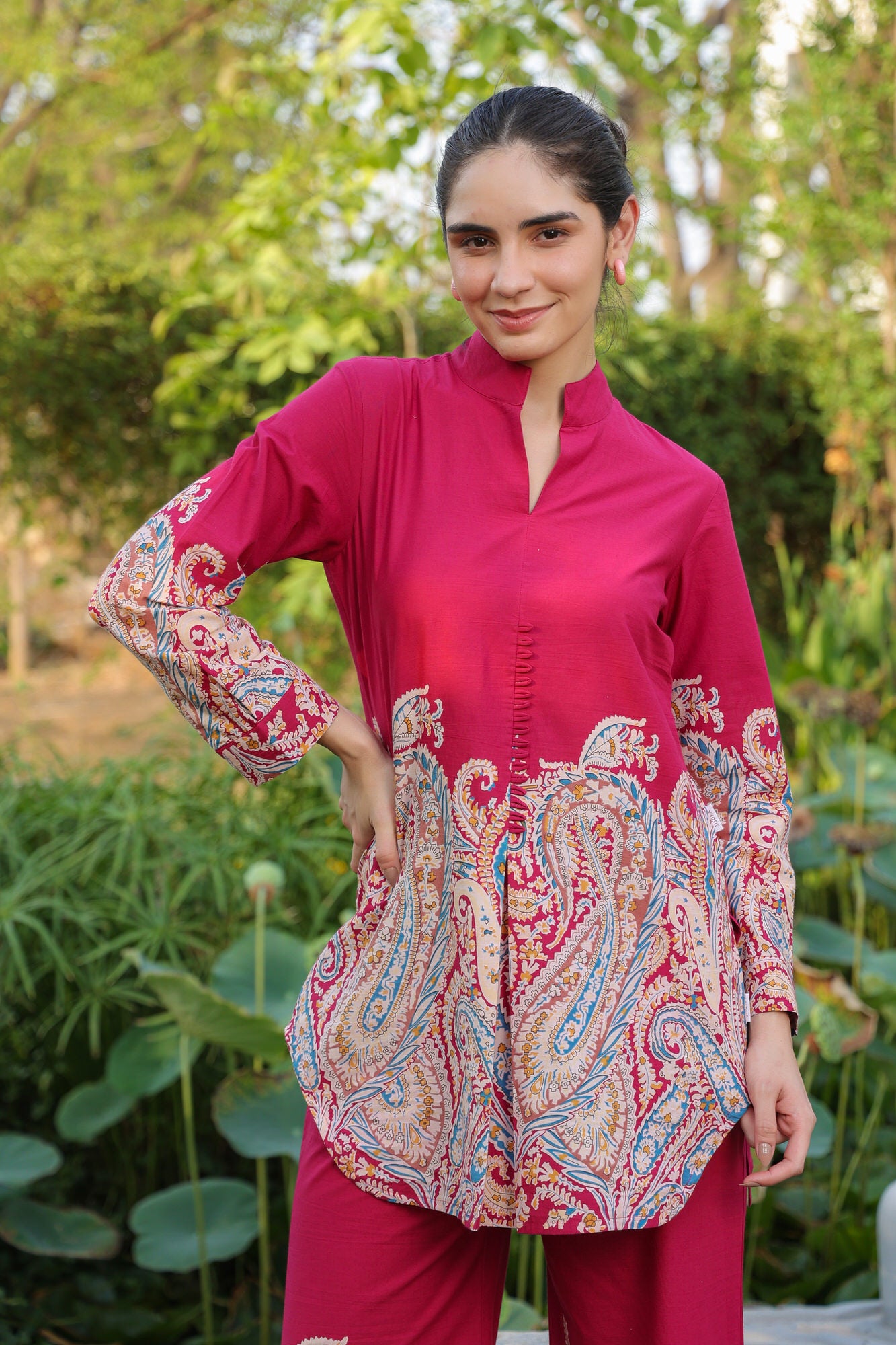 Classic Paisley Magenta Cotton Co-ord Set