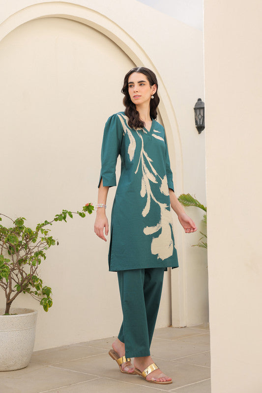 Dusky Wave Teal Cotton Co-ord Set