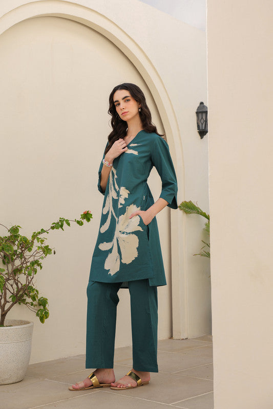 Dusky Wave Teal Cotton Co-ord Set
