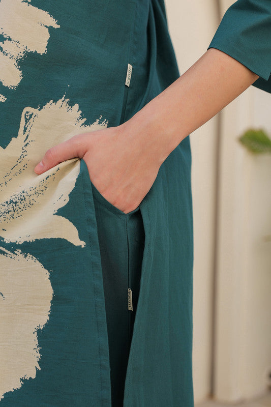 Dusky Wave Teal Cotton Co-ord Set