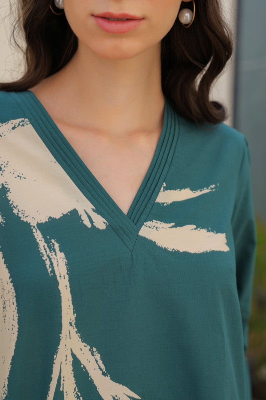 Dusky Wave Teal Cotton Co-ord Set