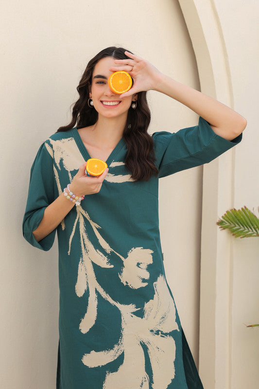 Dusky Wave Teal Cotton Co-ord Set
