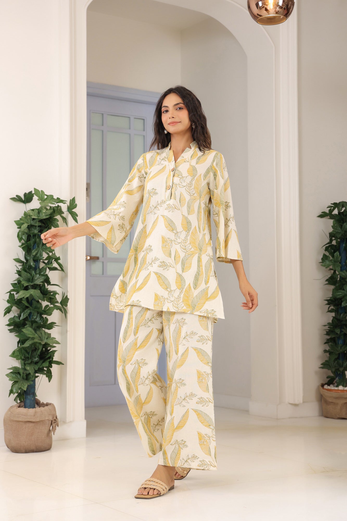 Pleasant White Cotton Flex Palazzo Loungewear Set