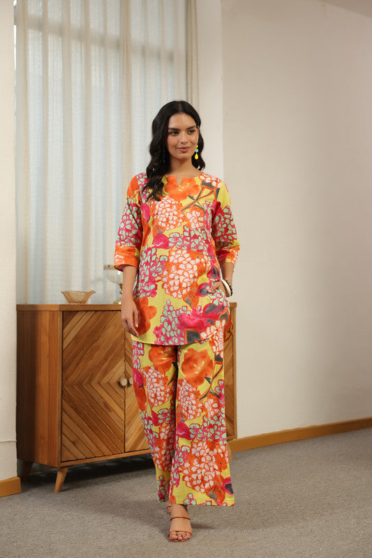 Tropical Bloom Multicolor Floral Printed Cotton Co-ord Set