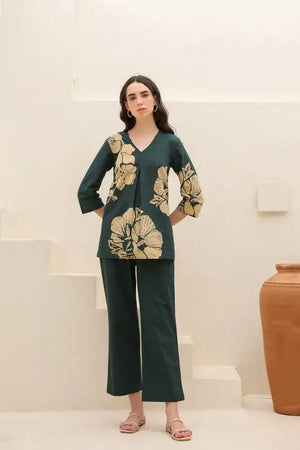 Dark Jungle Green Cotton Co-ord Set