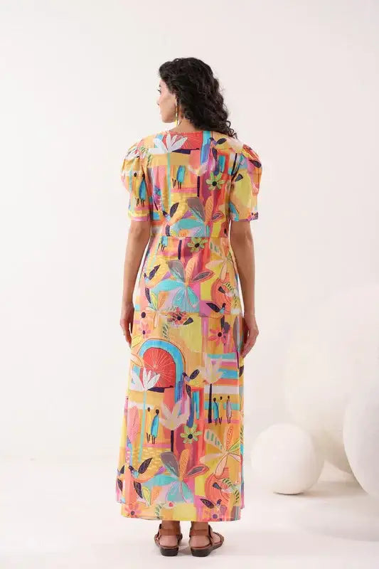 Radiant Bloom Cascade Multi Cotton Dress