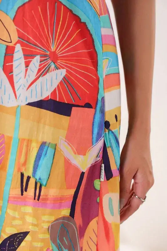 Radiant Bloom Cascade Multi Cotton Dress