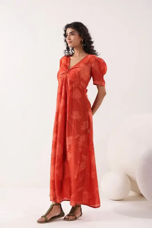 Saffron Breeze Ensemble Red Cotton Dress