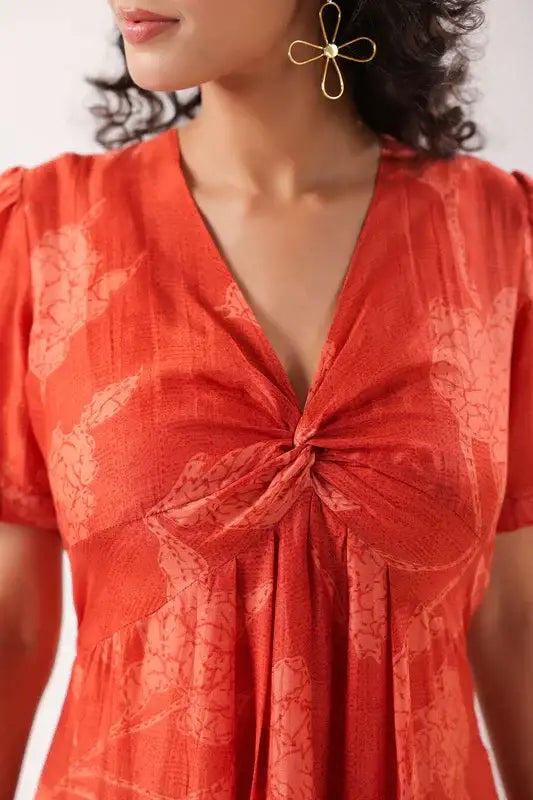 Saffron Breeze Ensemble Red Cotton Dress