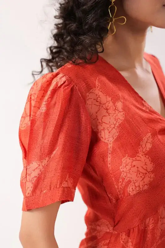 Saffron Breeze Ensemble Red Cotton Dress