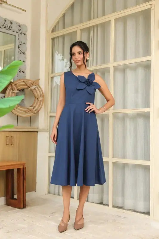 Midnight Bloom 3D Flower Dress
