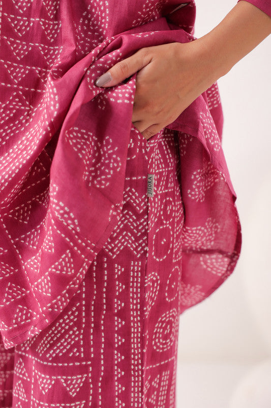 Rani Pink Bandhani Printed Cotton Co-ord Set