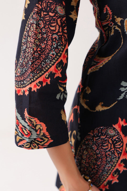 Dark Paisley Cotton Floral Black Top