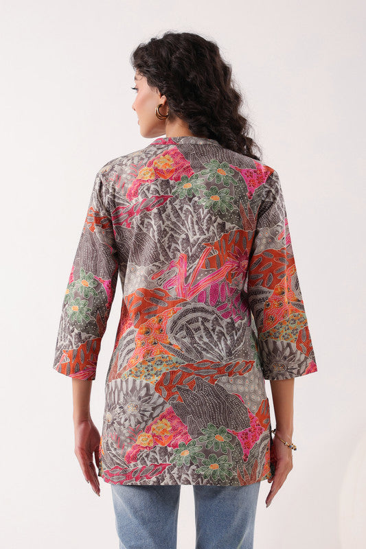 Heritage Hues Printed Grey Cotton Top