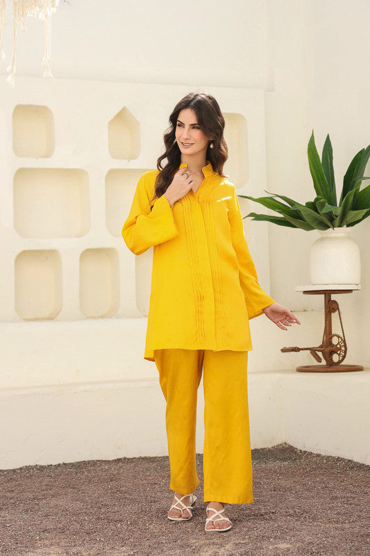 Pure Ease In Yellow Russian Silk Co-ord Set