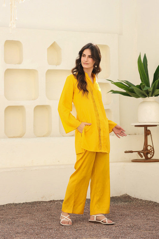 Pure Ease In Yellow Russian Silk Co-ord Set