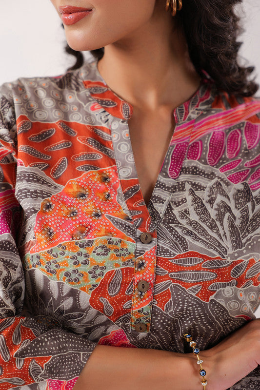 Heritage Hues Printed Grey Cotton Top