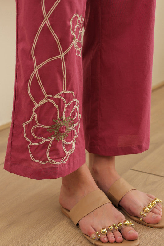 Coral Pink Embroidery Cotton Co-ord Set