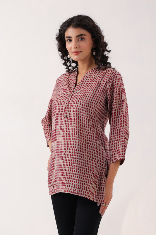 Red & Pink Geometric Top