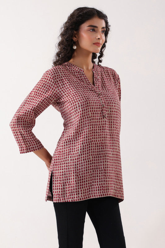 Red & Pink Geometric Top