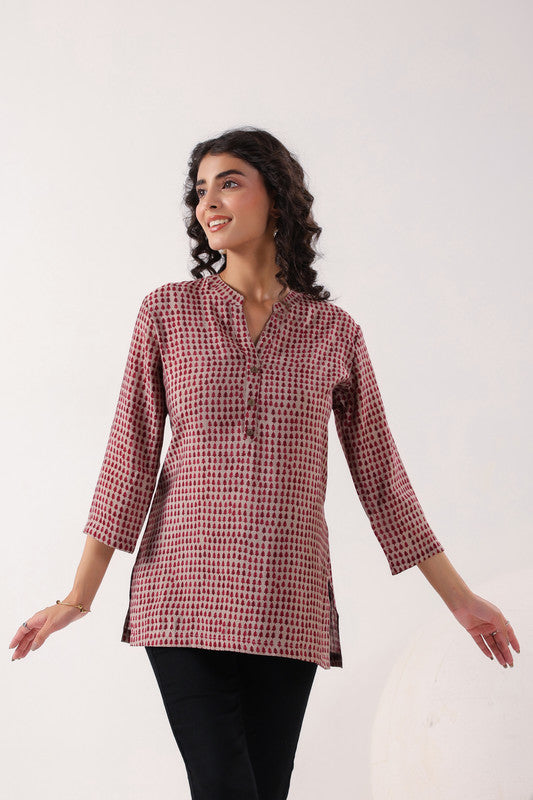 Red & Pink Geometric Top