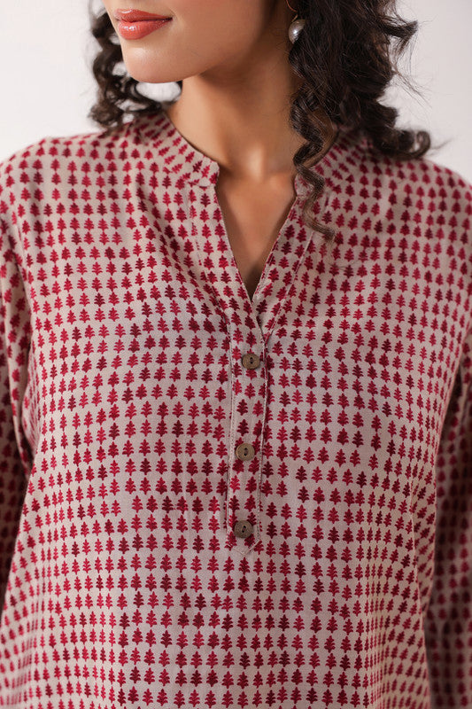 Red & Pink Geometric Top