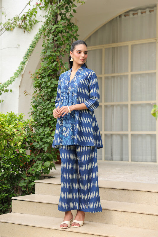 Blue Essence Ikat Fusion Co-ord Set