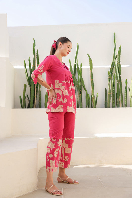 Vintage Pink Tropical Mist Cotton Co-ord Set