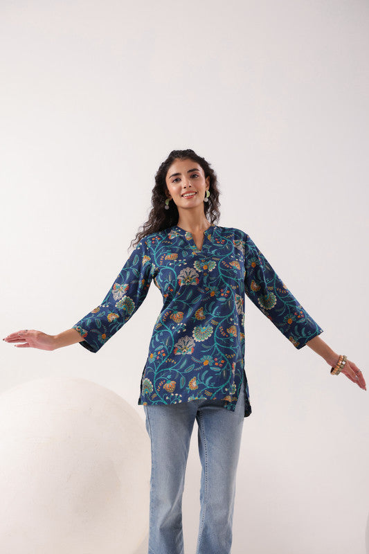 Vibrant Ethnic Blue Cotton Top