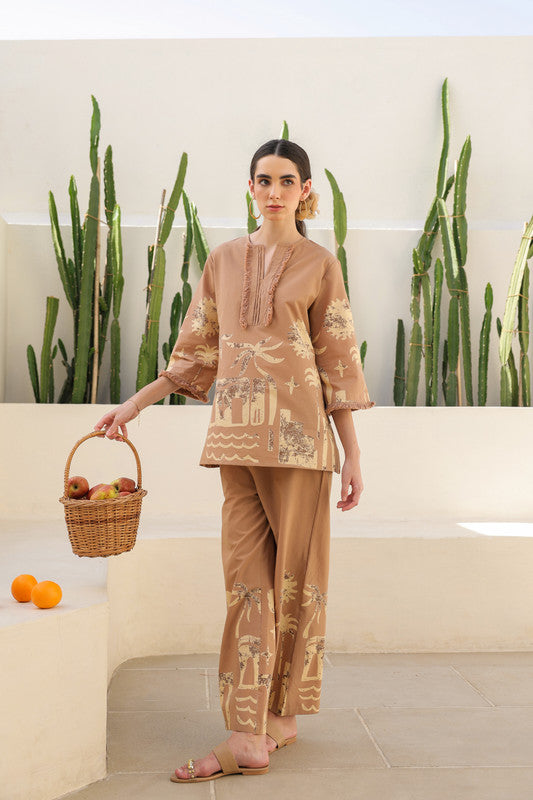 Caramel Tropical Mist Cotton Co-ord Set