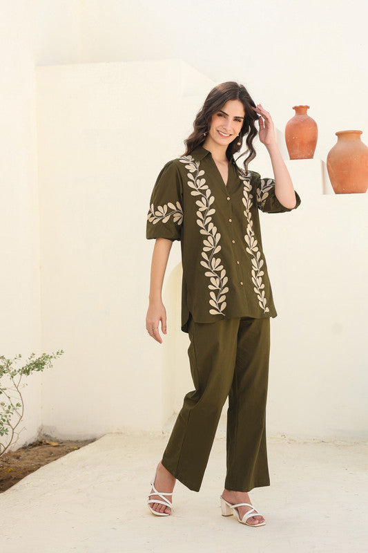 Nature’s Stitch Embroidered Olive Co-ord Set