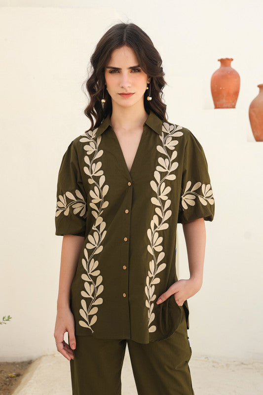 Nature’s Stitch Embroidered Olive Co-ord Set