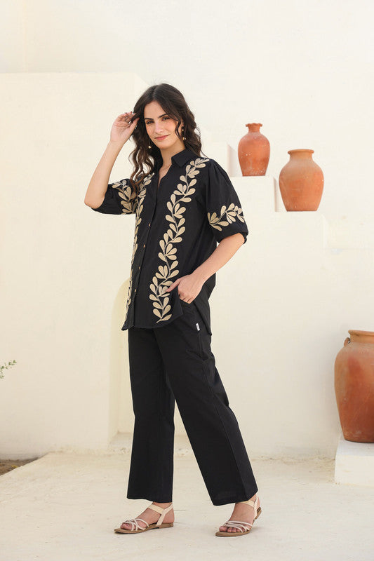 Nature’s Stitch Embroidered Black Co-ord Set