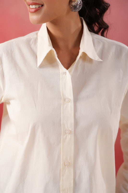 Ivory Glow Collared Off- White Poplin Shirt