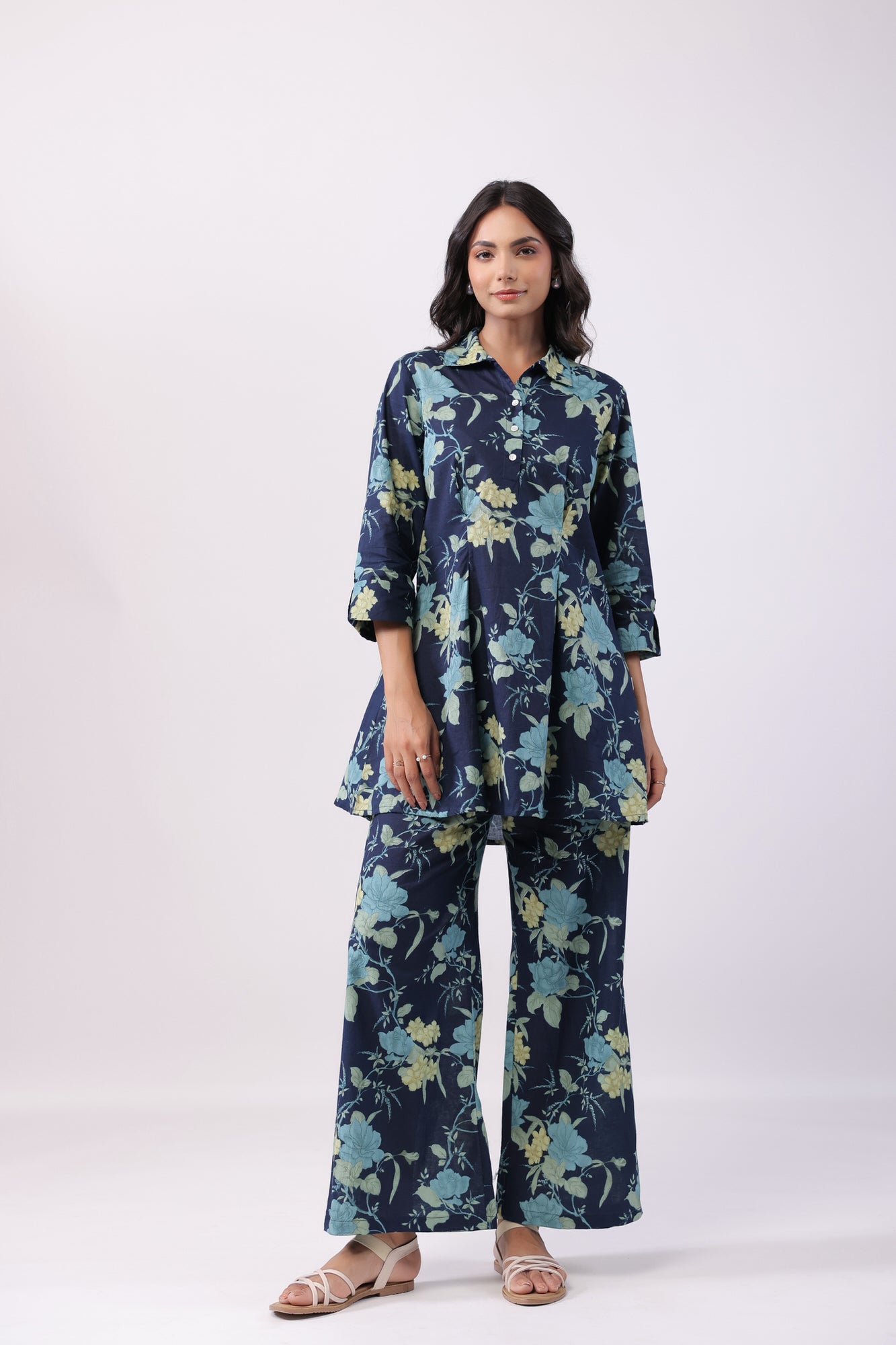 Twilight Floral Blue Cotton Co-ord Set