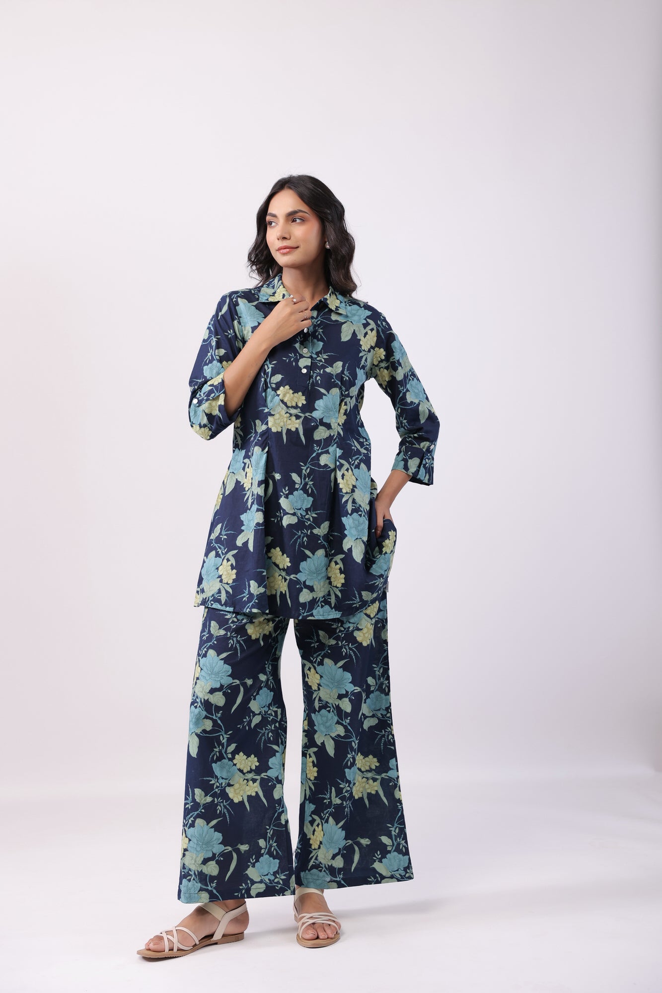 Twilight Floral Blue Cotton Co-ord Set