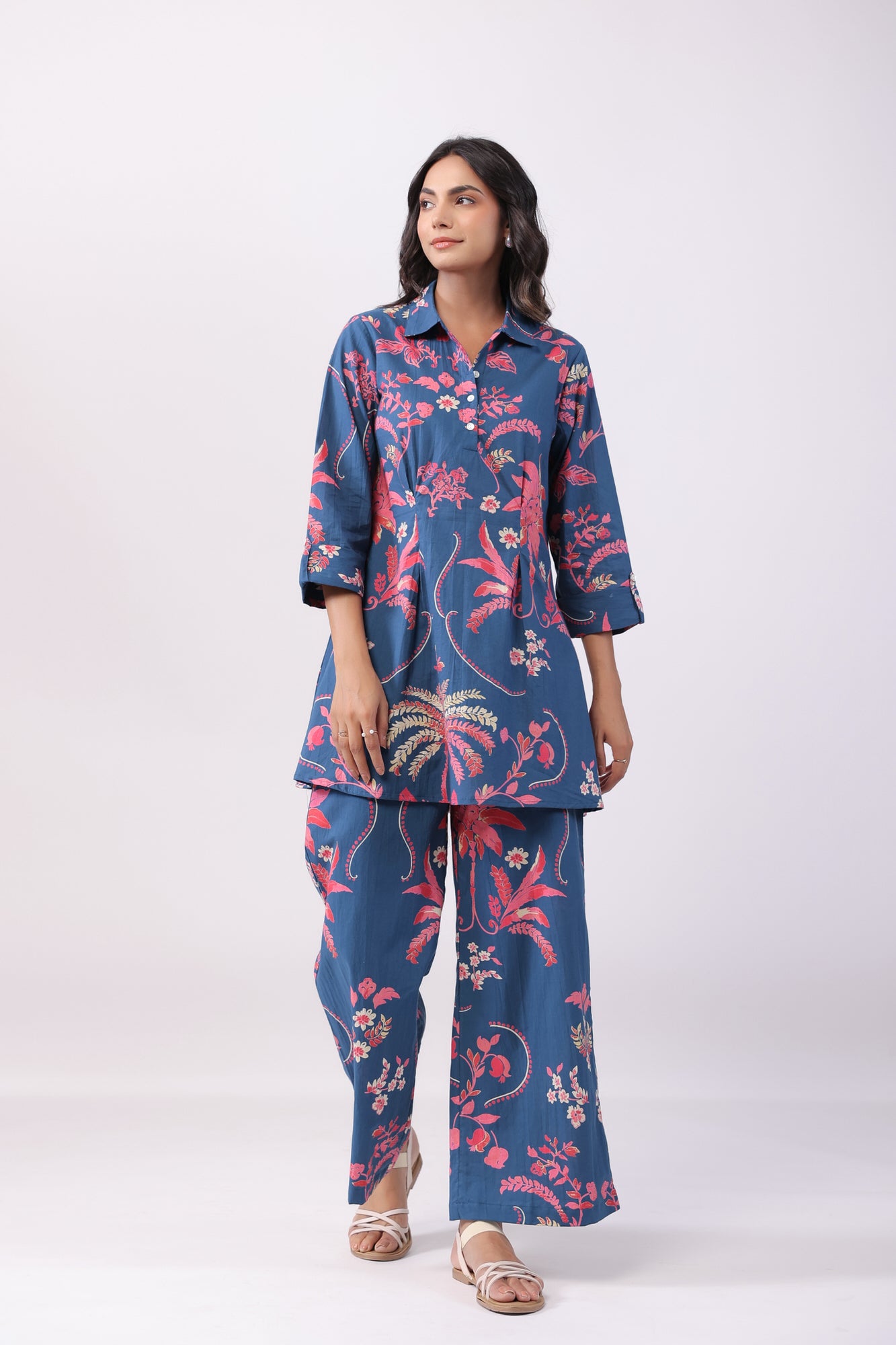 Sapphire Flora Blue Cotton Co-ord Set