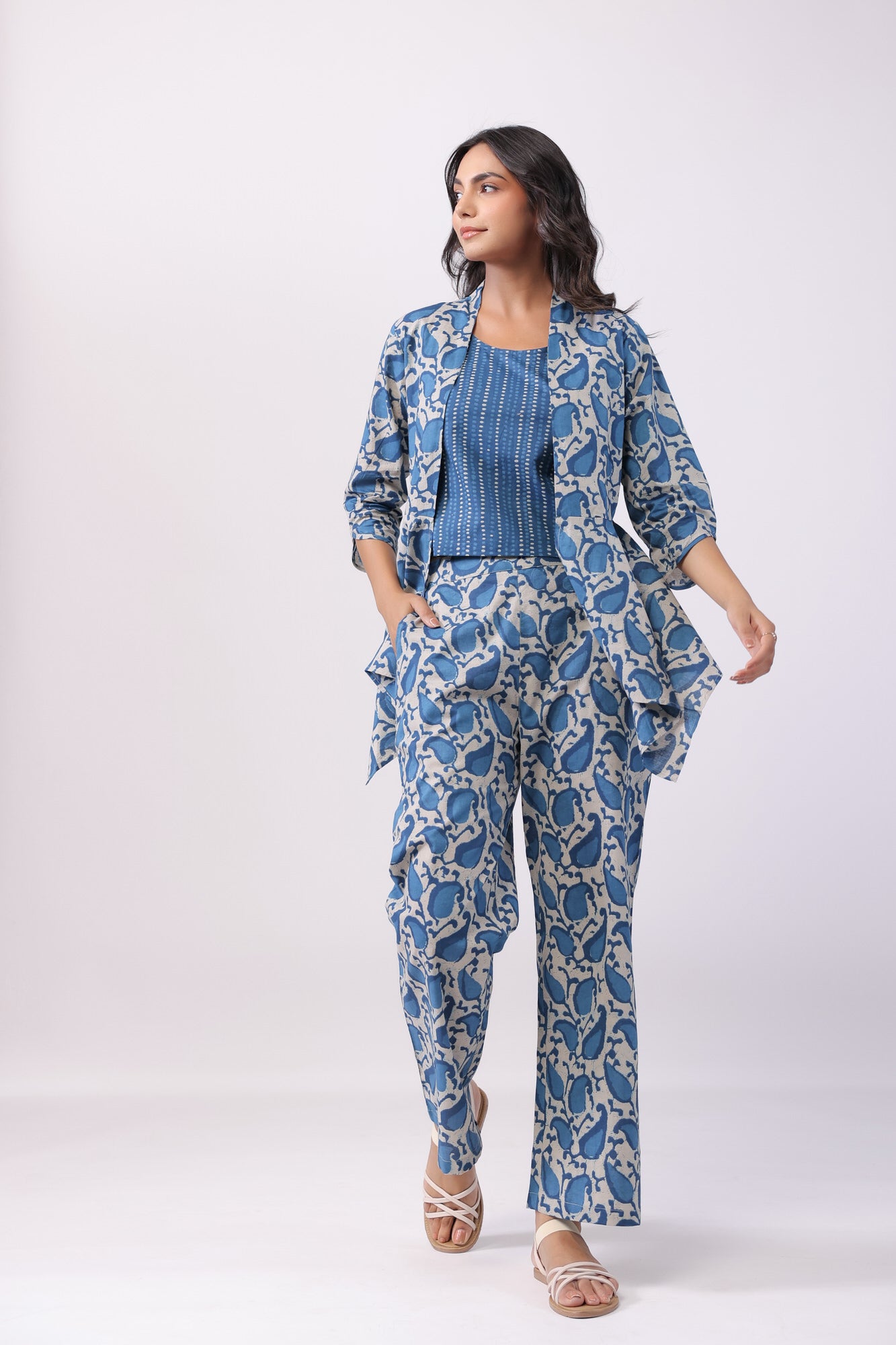 Paisley Stripe Blue Three Piece Cotton Co-ord Set