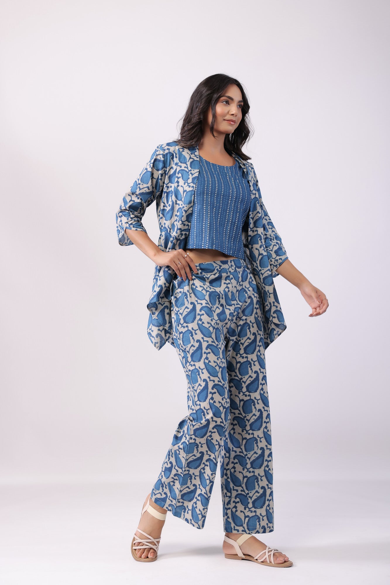 Paisley Stripe Blue Three Piece Cotton Co-ord Set