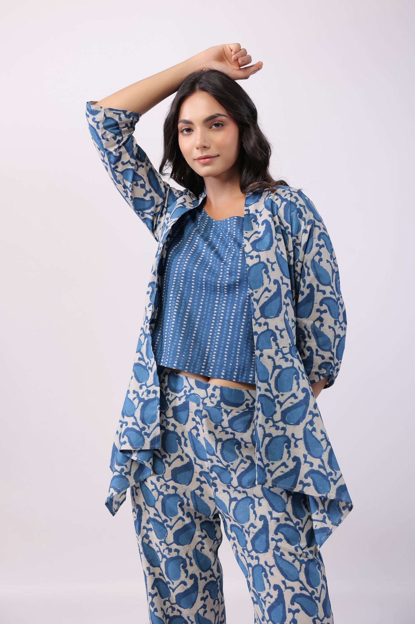 Paisley Stripe Blue Three Piece Cotton Co-ord Set