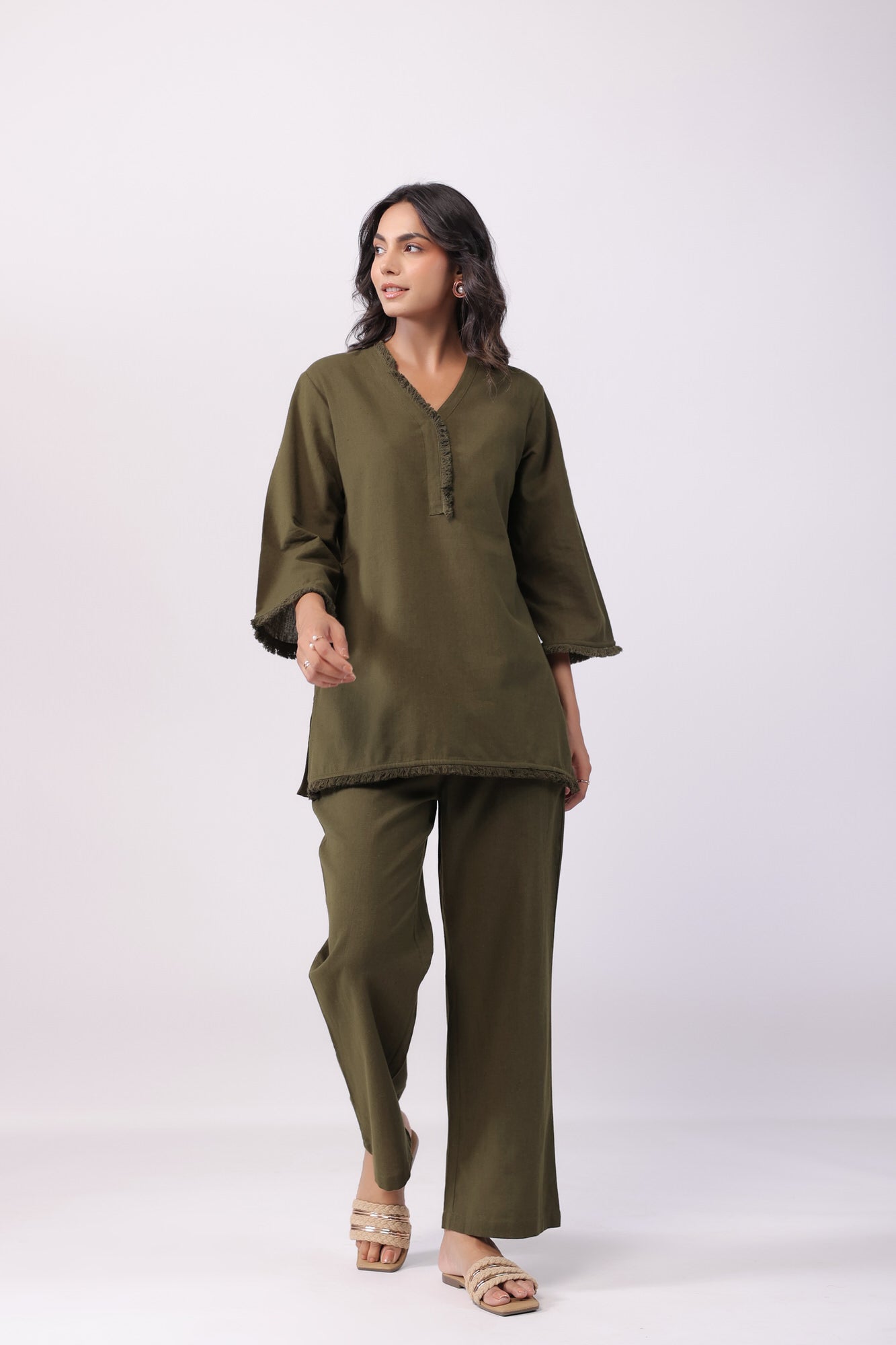 Olive Charm Green Cotton Co-ord Set