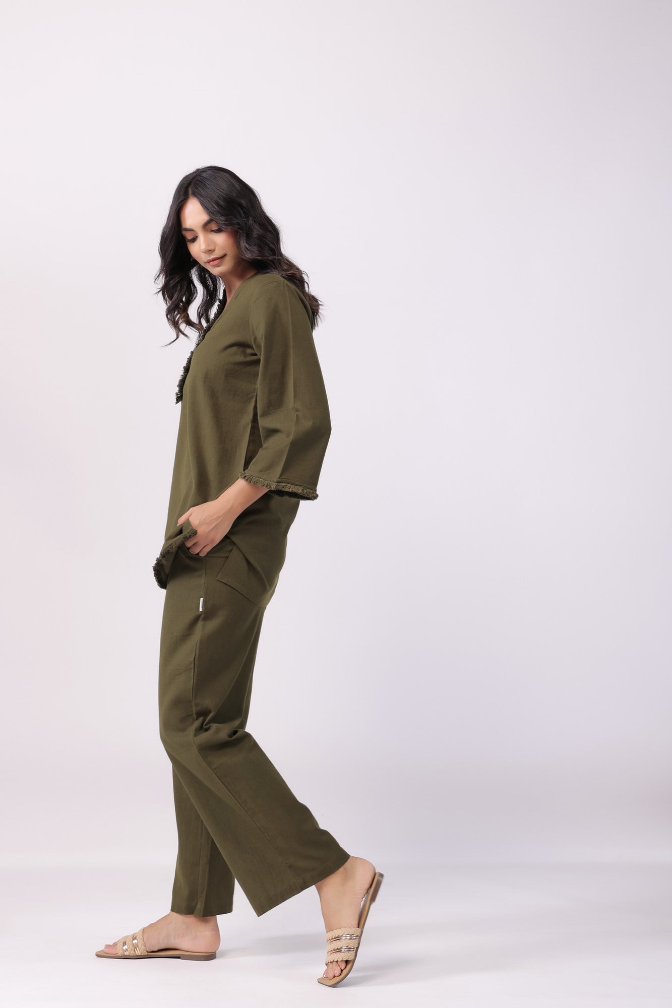 Olive Charm Green Cotton Co-ord Set