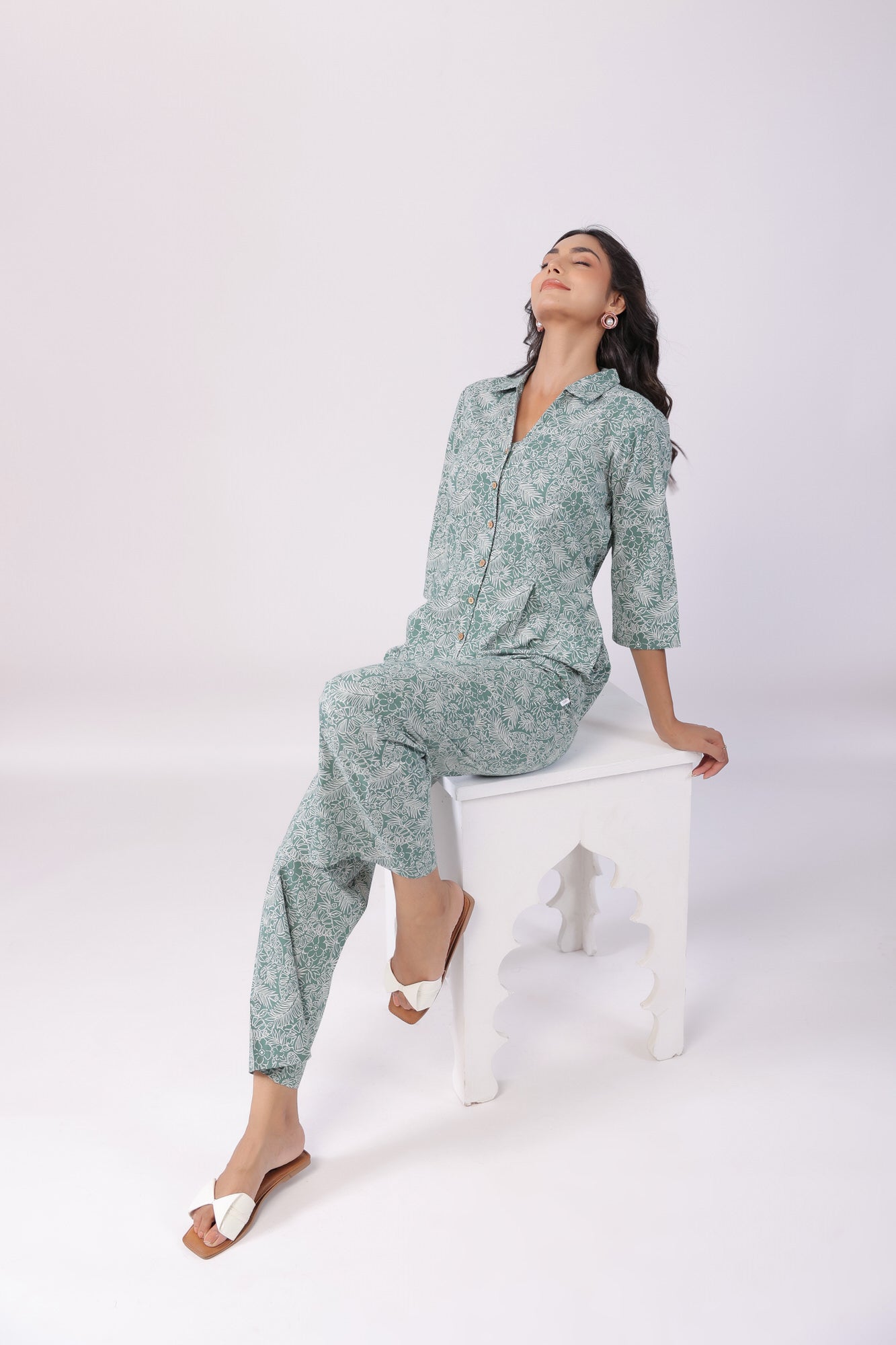 Leafy Fantasy Green Cotton Jumpsuit