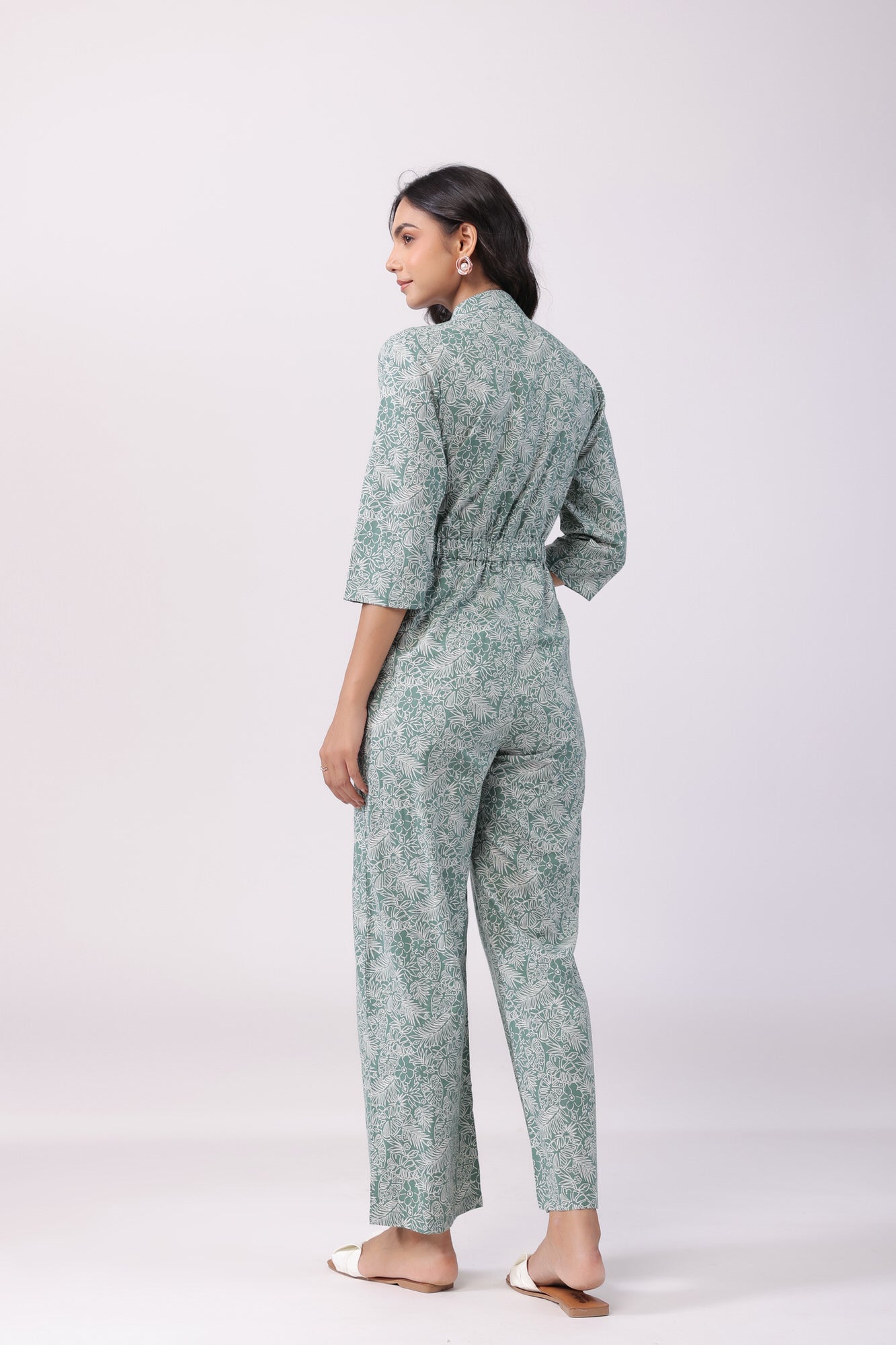 Leafy Fantasy Green Cotton Jumpsuit