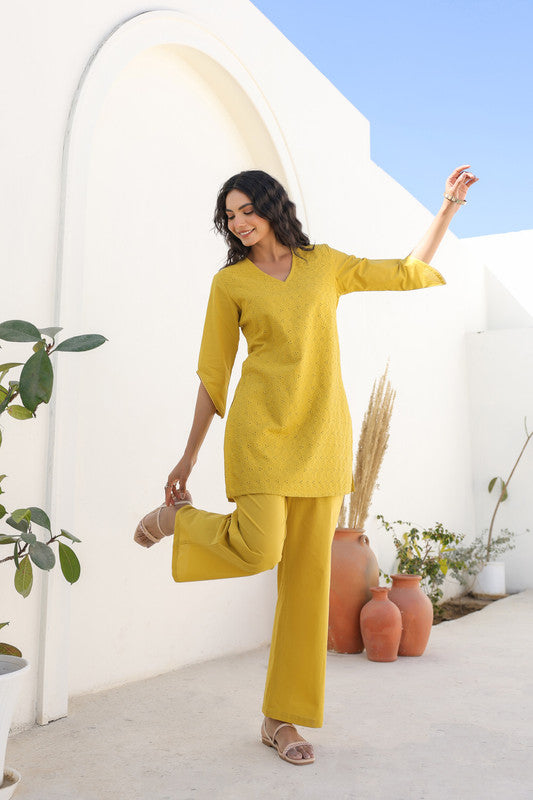 Yellow Sunflower Bliss Schiffli Co-ord Set