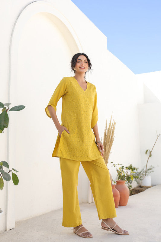 Yellow Sunflower Bliss Schiffli Co-ord Set