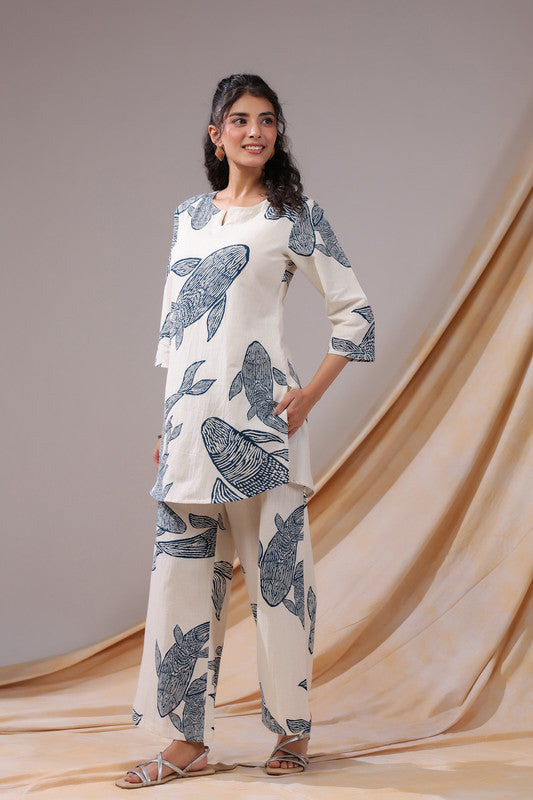 Ivory Koi Cotton Flex Co-ord Set