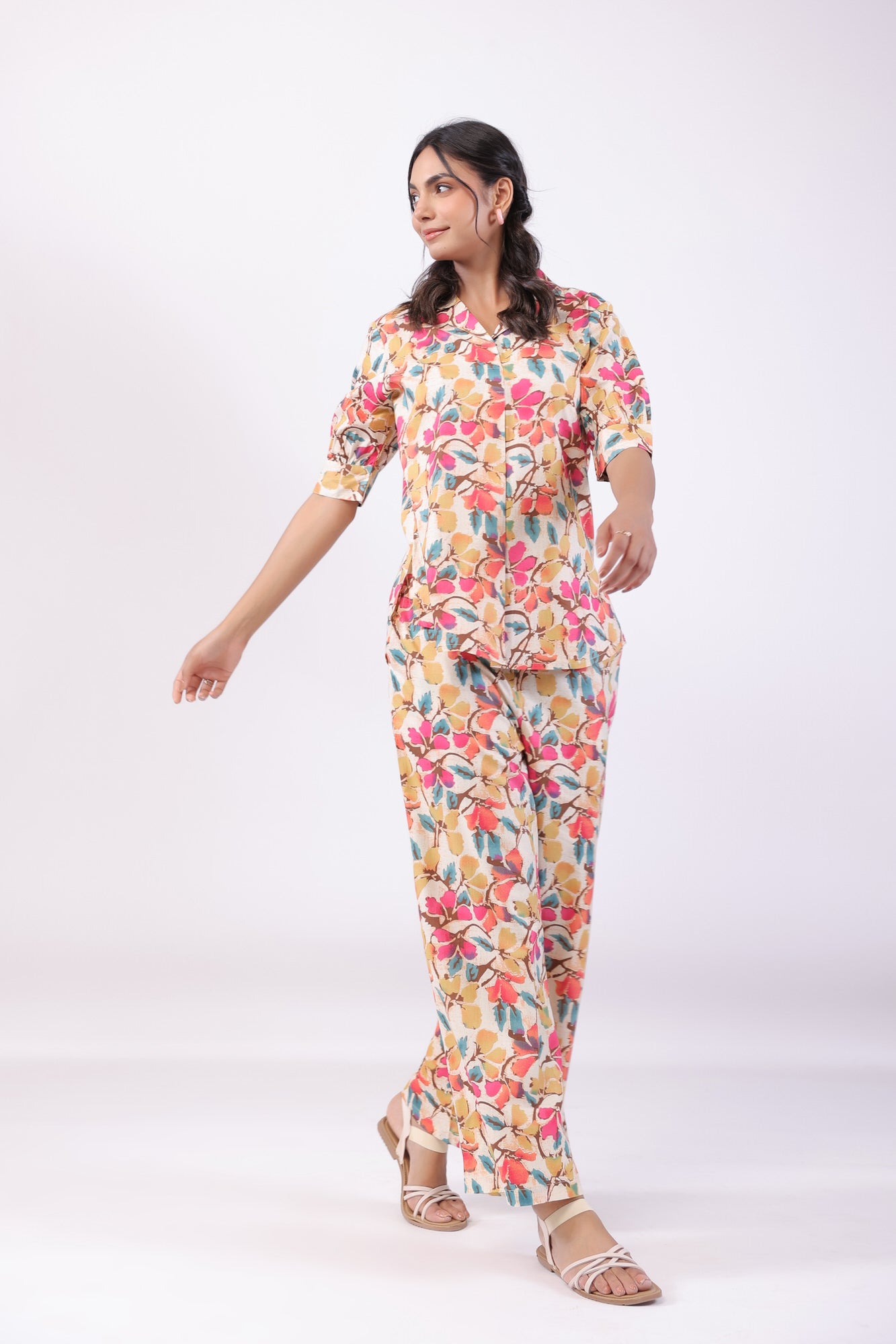 Lively Flowery Multicoloured Cotton Co-ord Set