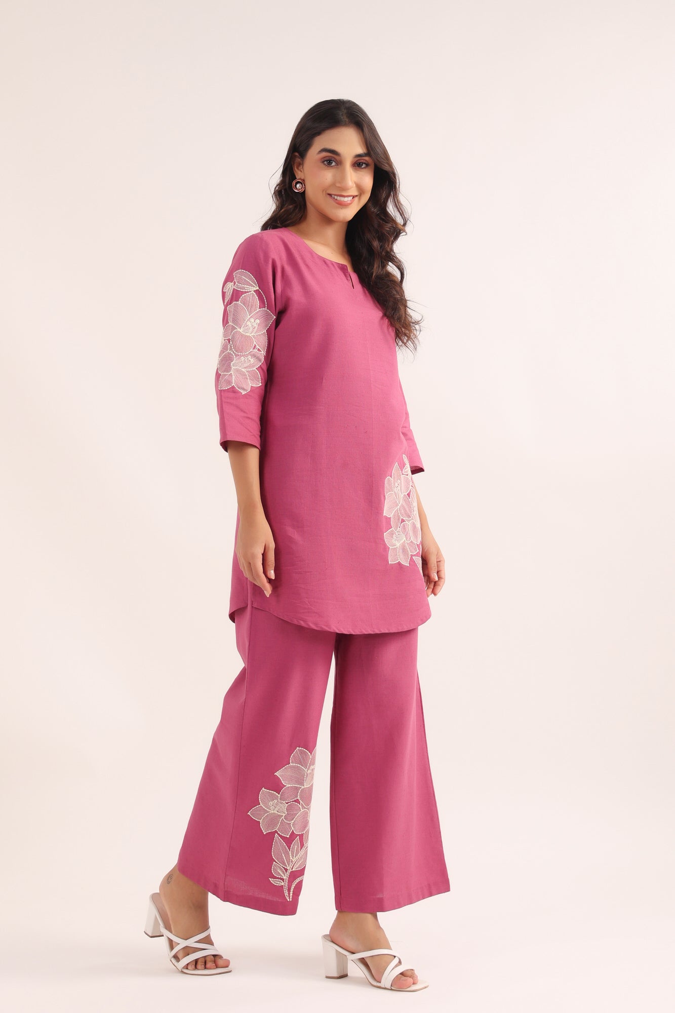 Lilac Bloom Cotton Embroidered Co-ord Set